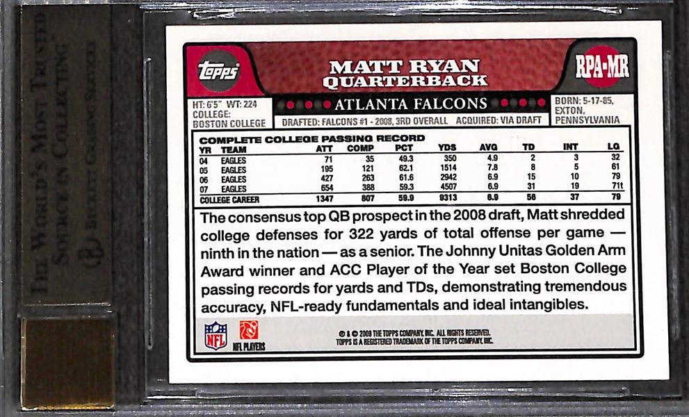 2008 Topps Matt Ryan Premier Autograph Rookie Card BGS 9.5