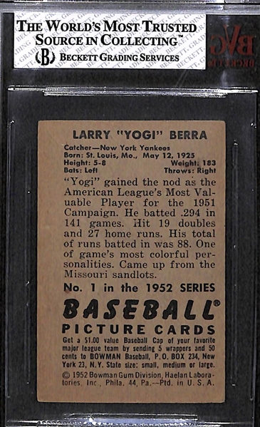 1952 Bowman #1 Yogi Berra - BVG 2