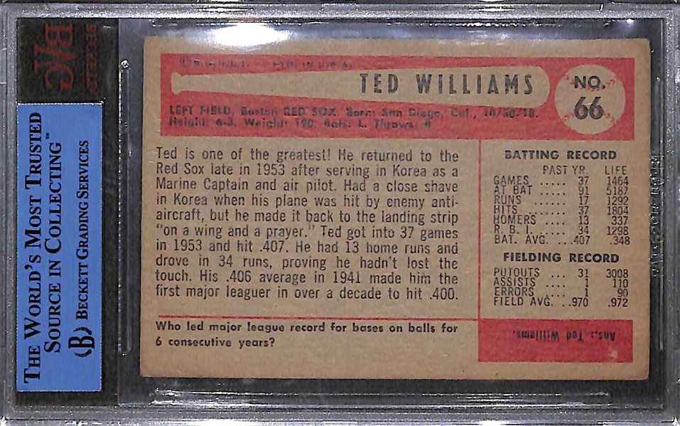 1954 Bowman #66A Ted Williams - BVG Authentic