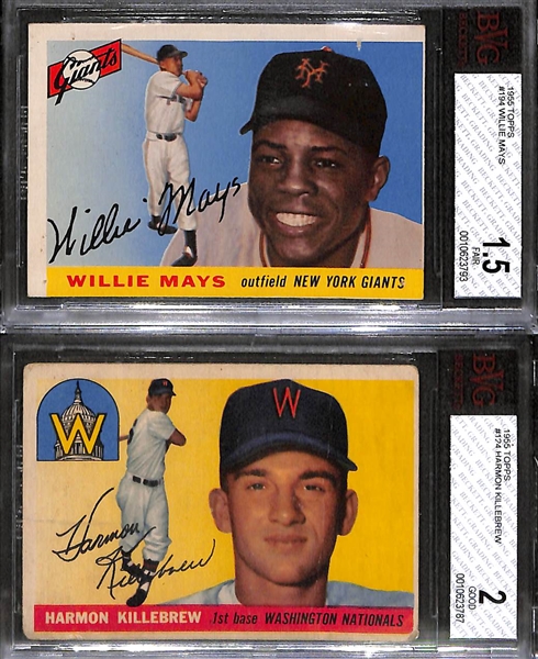 Lot of 2 - 1955 Topps Willie Mays & Harmon Killebrew - BVG