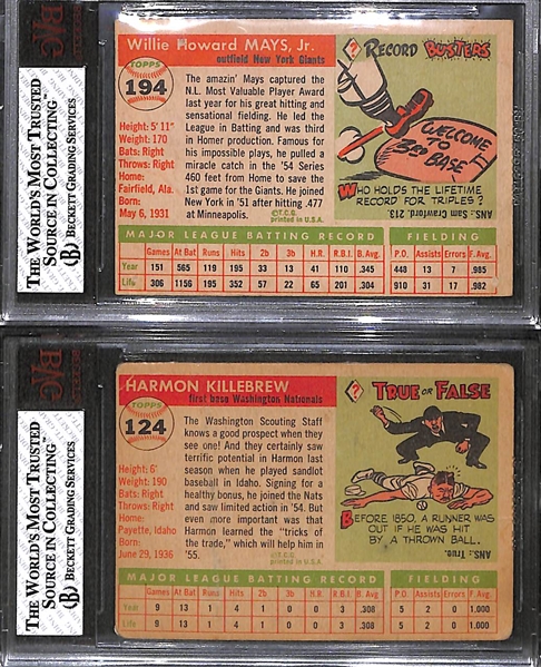 Lot of 2 - 1955 Topps Willie Mays & Harmon Killebrew - BVG