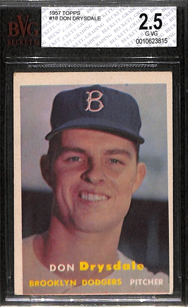 1957 Topps #18 Don Drysdale - BVG 2.5