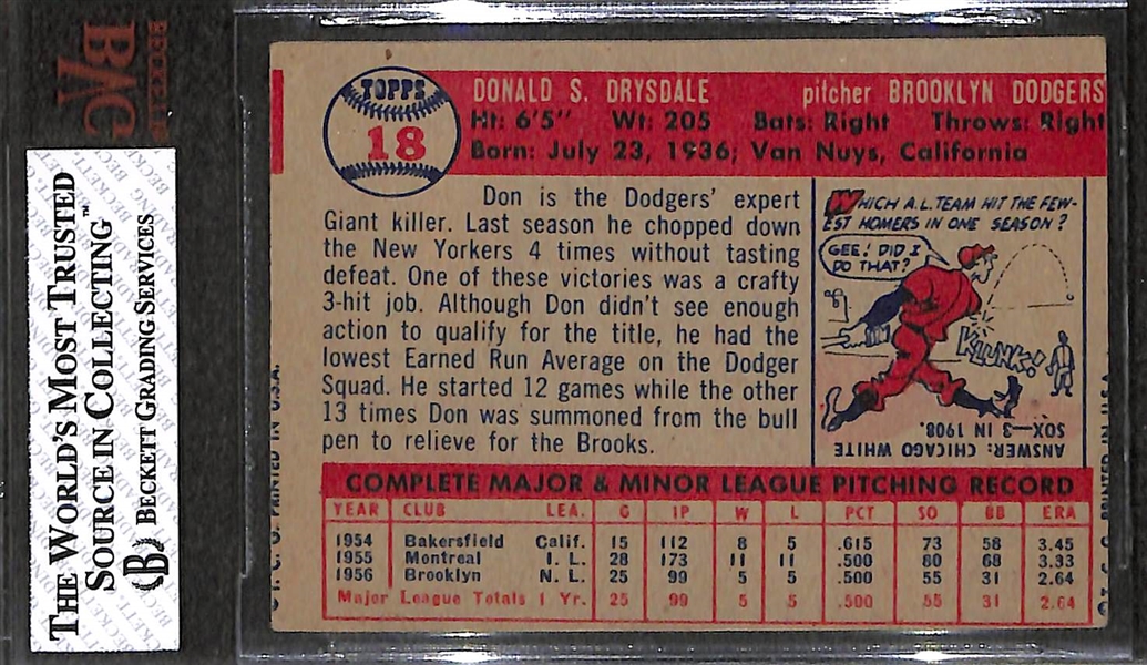 1957 Topps #18 Don Drysdale - BVG 2.5