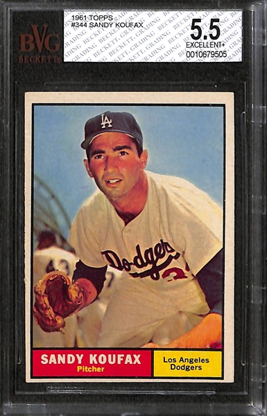 Lot of (3) Graded 1961 Topps Sandy Koufax Cards (BVG 5.5, BVG 5, and BVG 4.5)