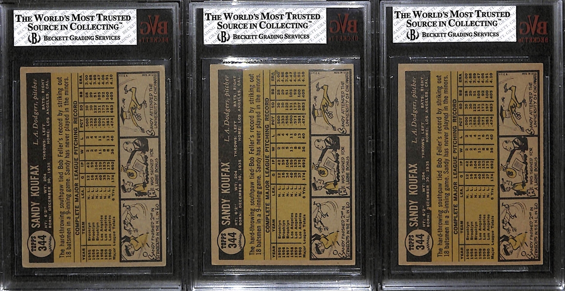 Lot of (3) Graded 1961 Topps Sandy Koufax Cards (BVG 5.5, BVG 5, and BVG 4.5)