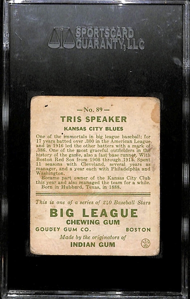 1933 Goudey #89 Tris Speaker - SGC 35 (2.5)