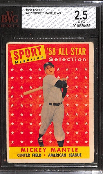 Lot of 2 - 1958 Topps Mickey Mantle All Star Cards - Both BVG 2.5