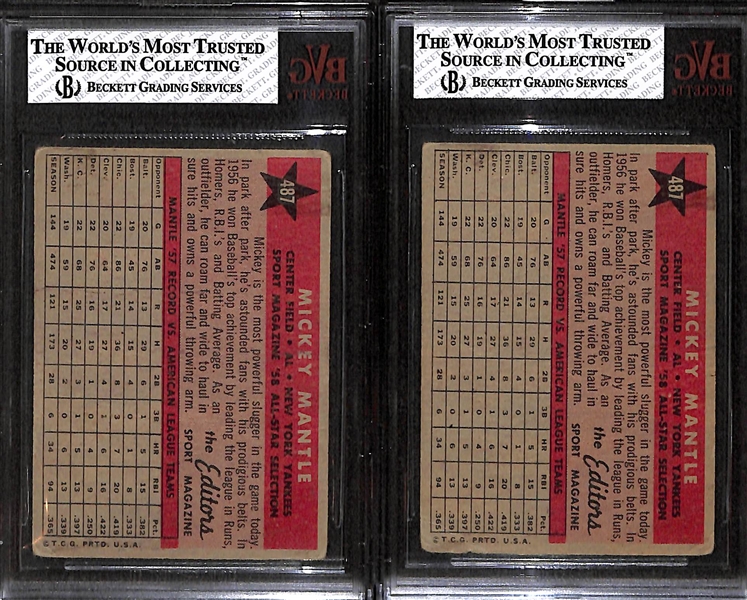 Lot of 2 - 1958 Topps Mickey Mantle All Star Cards - Both BVG 2.5