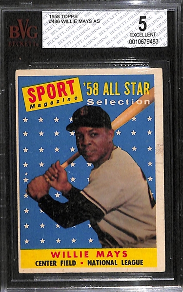 Lot of 2 - 1958 Topps Baseball Cards - Hank Aaron & Willie Mays AS - Both BVG 5