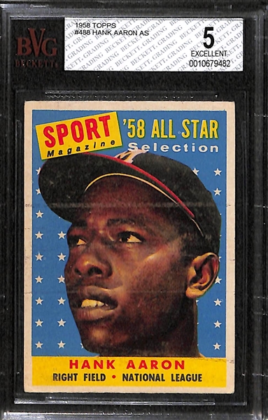 Lot of 2 - 1958 Topps Baseball Cards - Hank Aaron & Willie Mays AS - Both BVG 5