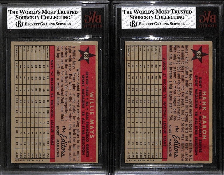 Lot of 2 - 1958 Topps Baseball Cards - Hank Aaron & Willie Mays AS - Both BVG 5