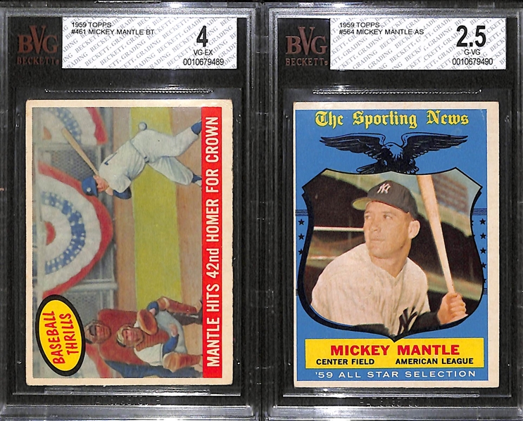 Lot of 2 - 1959 Topps Mickey Mantle Cards - BVG 4 & 2.5