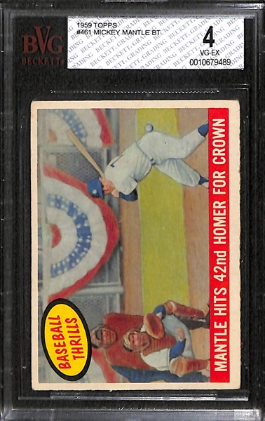 Lot of 2 - 1959 Topps Mickey Mantle Cards - BVG 4 & 2.5