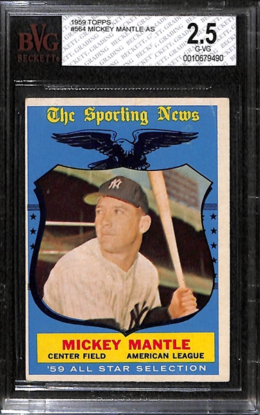 Lot of 2 - 1959 Topps Mickey Mantle Cards - BVG 4 & 2.5