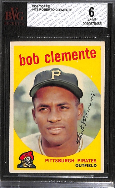 Lot of 2 - 1959 Topps Baseball Cards - Hank Aaron & Bob Clemente - BVG 4 & 6