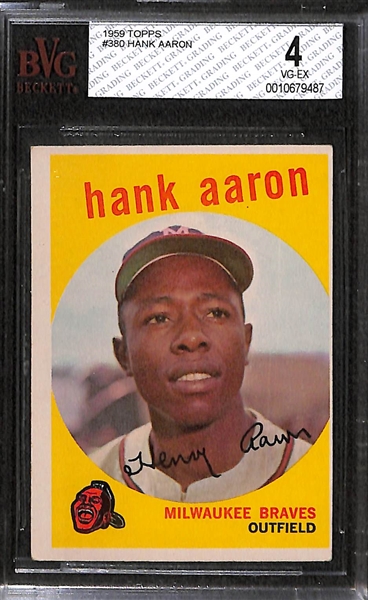 Lot of 2 - 1959 Topps Baseball Cards - Hank Aaron & Bob Clemente - BVG 4 & 6