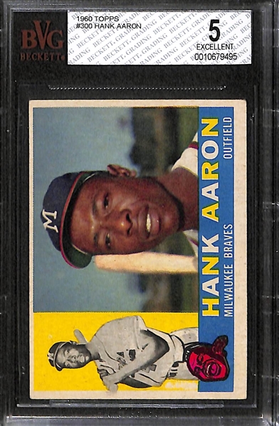 Lot of 2 - 1960 Topps Baseball Cards - Hank Aaron & Willie Mays - Both BVG 5