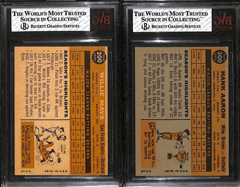 Lot of 2 - 1960 Topps Baseball Cards - Hank Aaron & Willie Mays - Both BVG 5