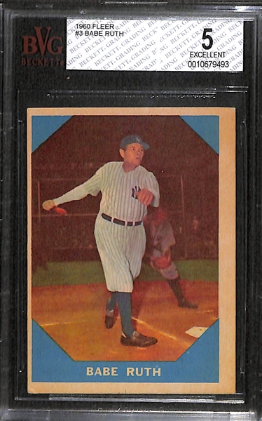 Lot of 2 - 1960 Fleer Baseball Cards - Babe Ruth & Ted Williams - BVG 5 & 3