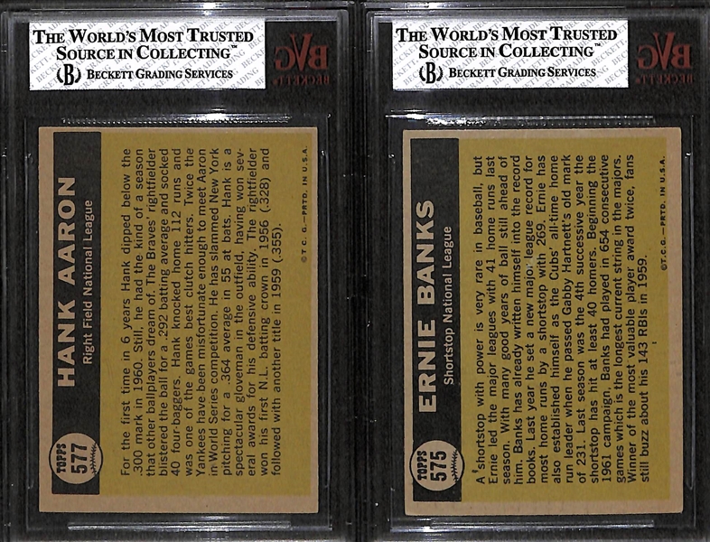 Lot of 2 - 1961 Topps Baseball Cards - Hank Aaron AS & Ernie Banks AS - BVG 5 & 4