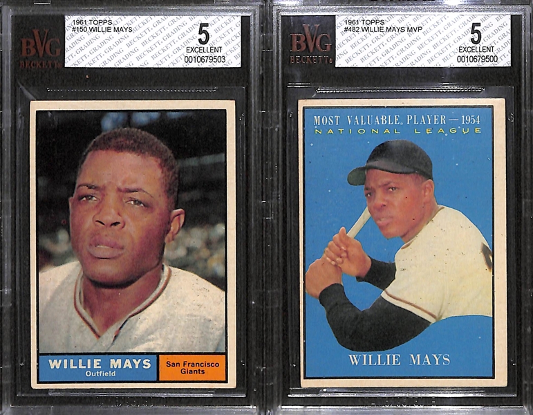 Lot of 2 - 1961 Topps Willie Mays Baseball Cards  - Both BVG 5