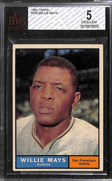 Lot of 2 - 1961 Topps Willie Mays Baseball Cards  - Both BVG 5