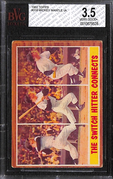 Lot of 3 - 1962 Topps Mickey Mantle Cards - #18, 53, 318 - BVG