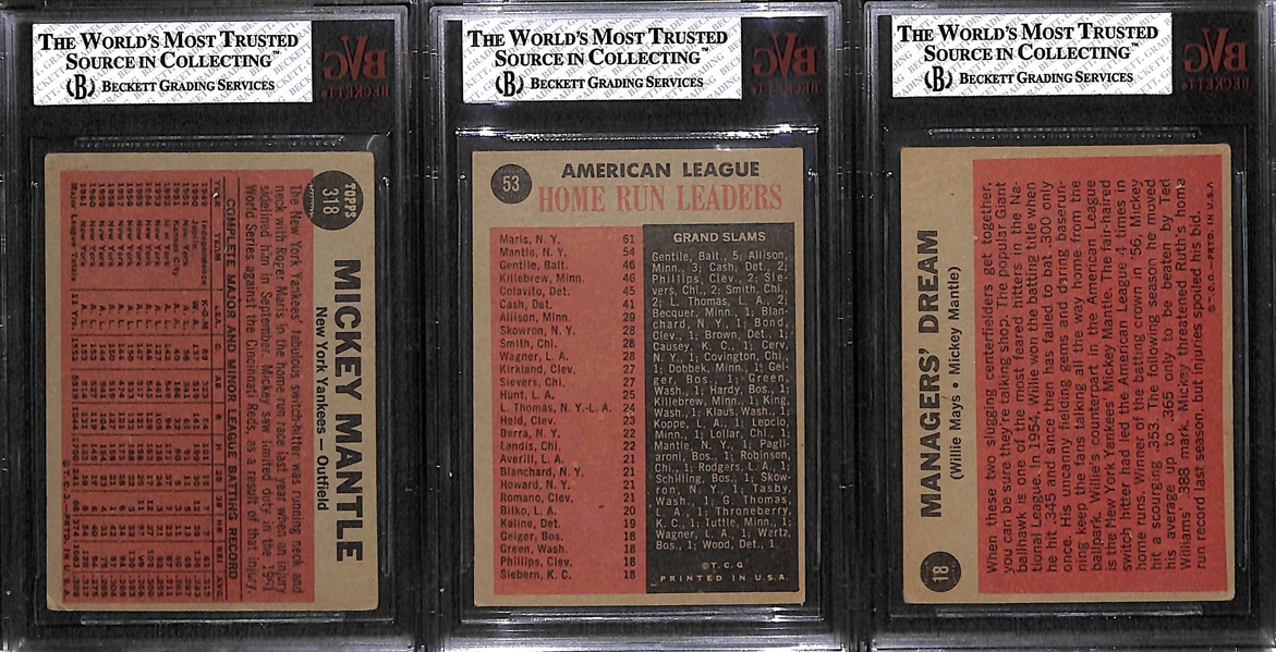 Lot of 3 - 1962 Topps Mickey Mantle Cards - #18, 53, 318 - BVG
