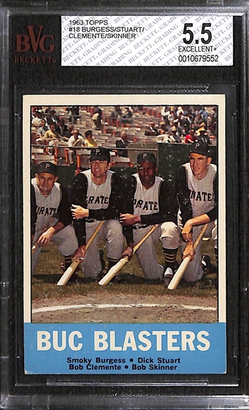 Lot of 2 - 1963 Topps Roberto Clemente Cards - Both BVG 5.5
