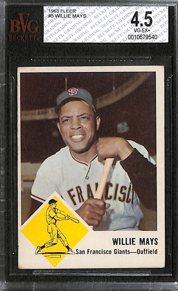 Lot of 2 - 1963 Fleer Willie Mays & Sandy Koufax Cards - BVG