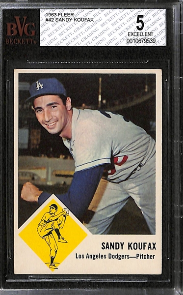 Lot of 2 - 1963 Fleer Willie Mays & Sandy Koufax Cards - BVG