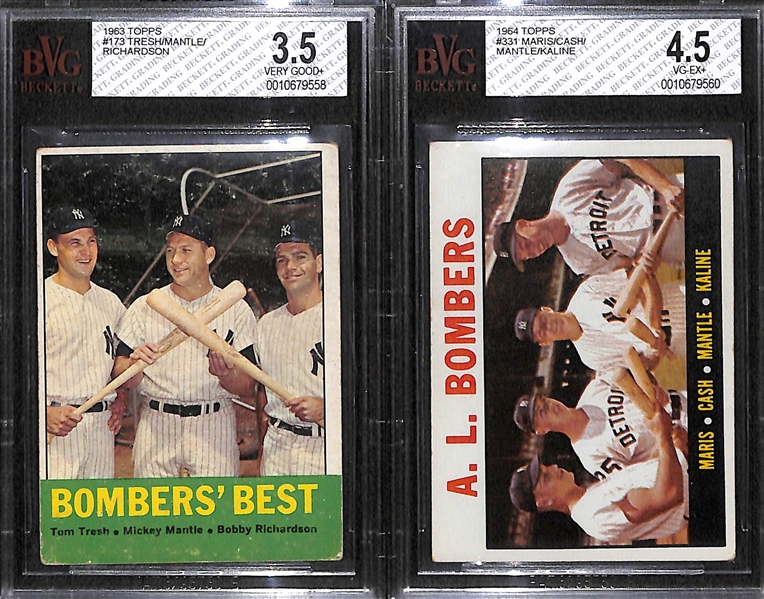 Lot of 2 - 1963 & 1964 Topps Mickey Mantle Cards - BVG