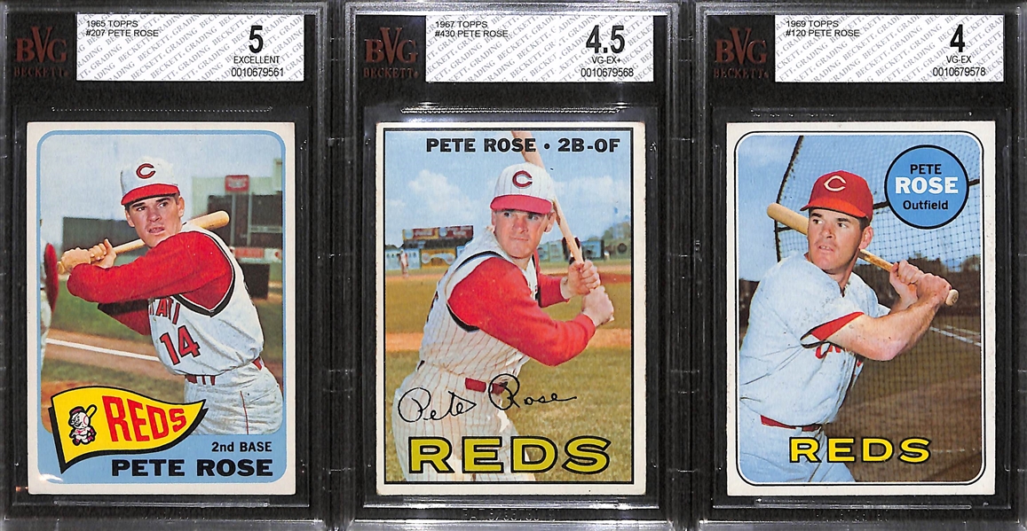 Lot of 3 - 1965-69 Topps Pete Rose Cards - BVG