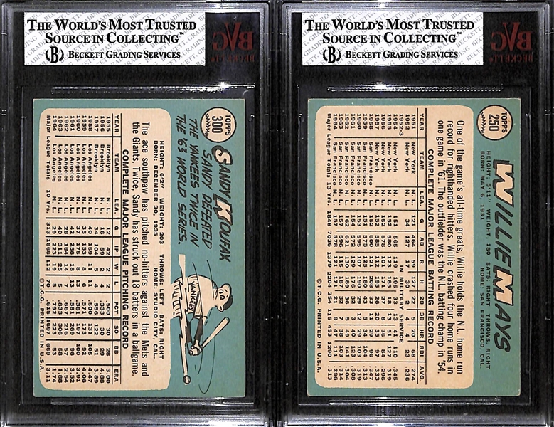 Lot of 2 - 1965 Topps Baseball Cards - Willie Mays & Sandy Koufax - BVG