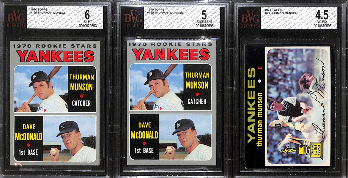 Lot of 3 - Topps Thurman Munson Cards - 1970 & 1971 - BVG