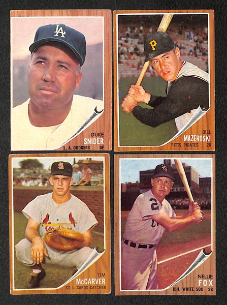 Lot of 252 Different 1962 Topps Baseball Cards w. Duke Snider