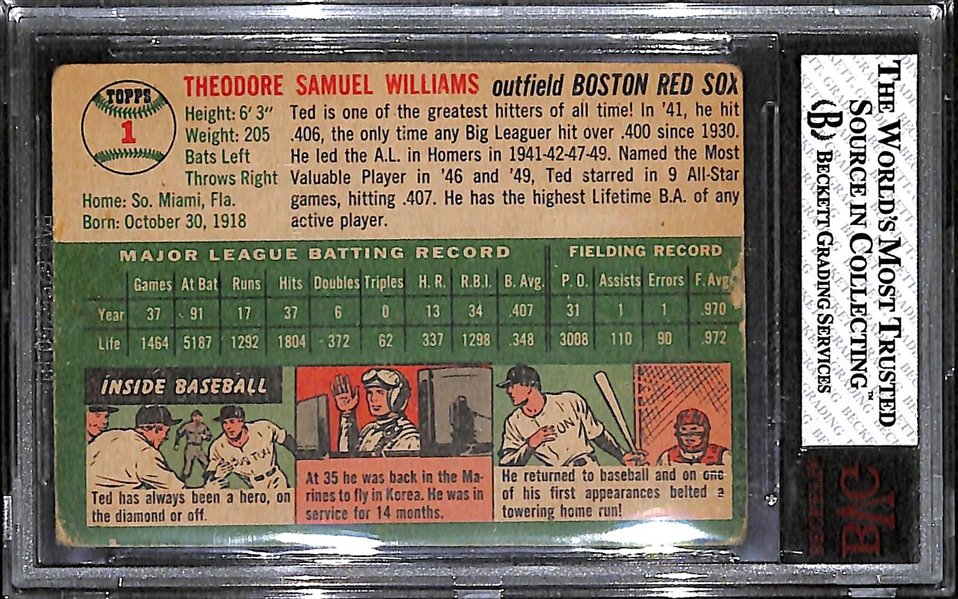 1954 Topps #1 Ted Williams - BVG 2.5