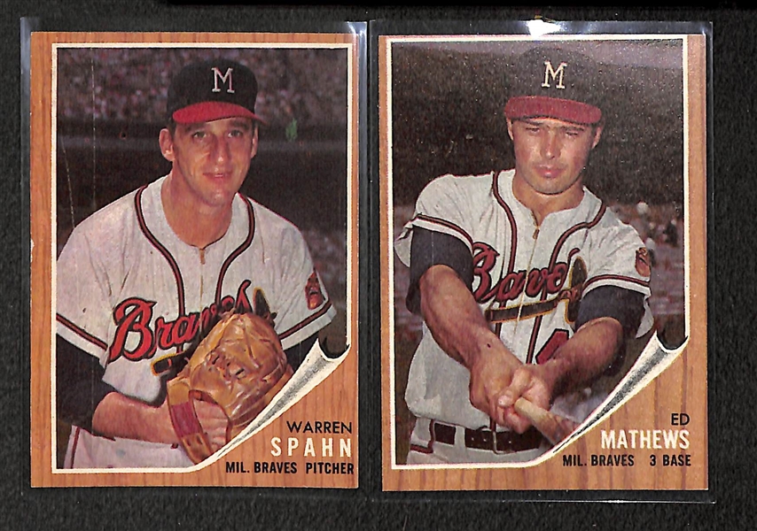 Lot of 70 - 1962 Topps Baseball Cards w. Warren Spahn