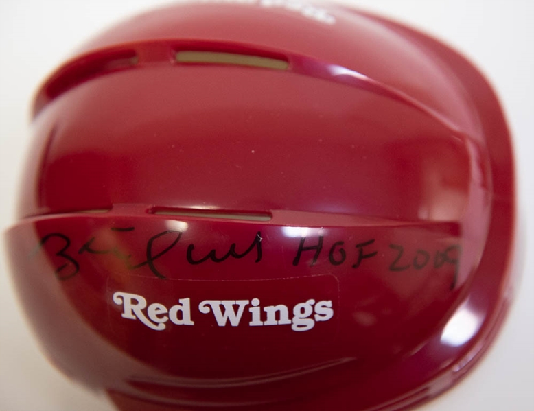 Brett Hull Signed & Inscribed Red Wings Mini Helmet - JSA