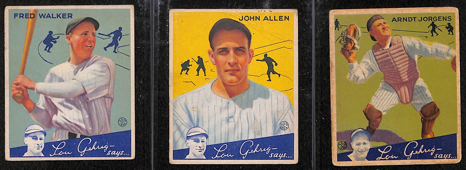 Lot of 3 - 1934 Goudey Baseball Cards w. Fred Walker
