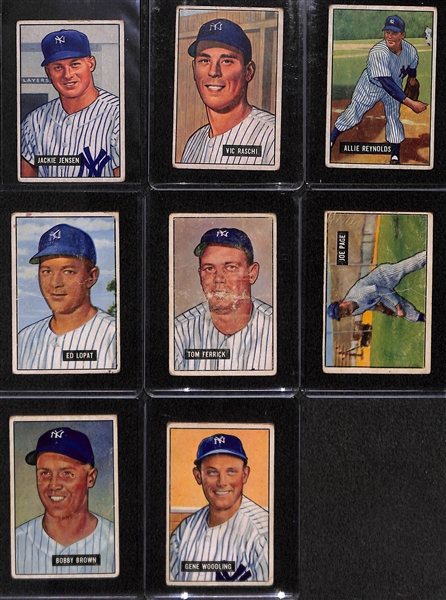 Lot of 8 - 1951 Bowman Baseball Cards w. Jackie Jensen Rookie Card