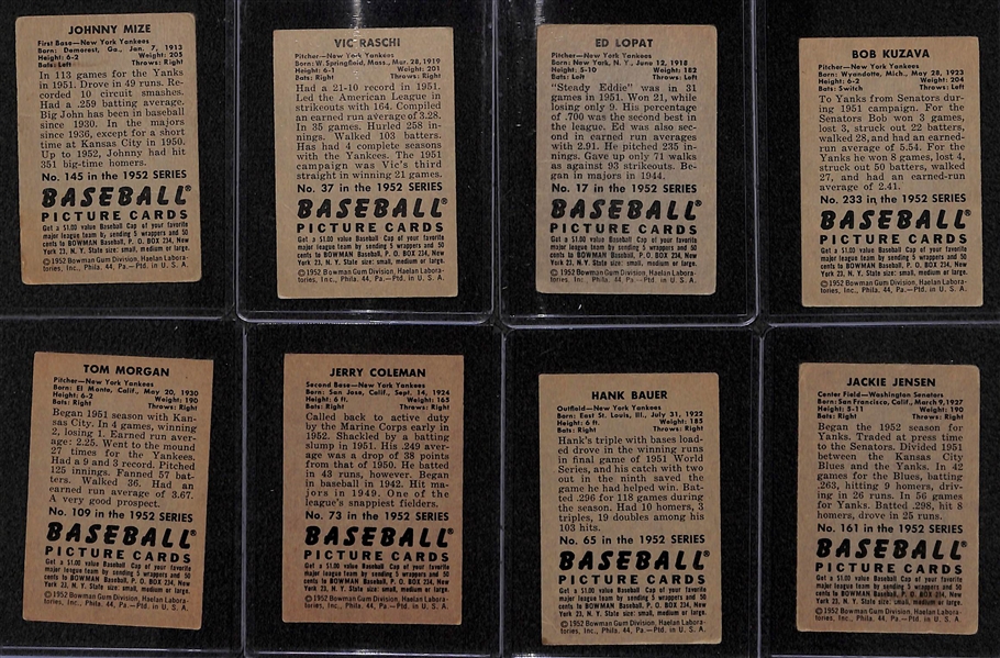 Lot of 8 - 1952 Bowman Baseball Cards w. Johnny Mize