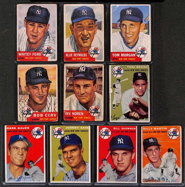 Lot of 10 1953-54 Topps Baseball Cards w. 1953 Whitey Ford & 1954 Yogi Berra