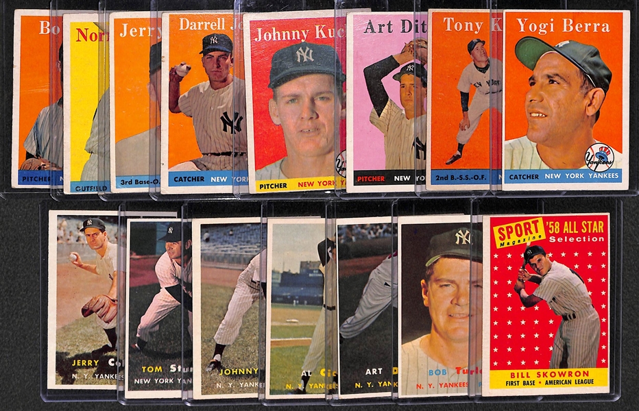 Lot of 15 1957-58 Topps Baseball Cards w. 1958 Yogi Berra