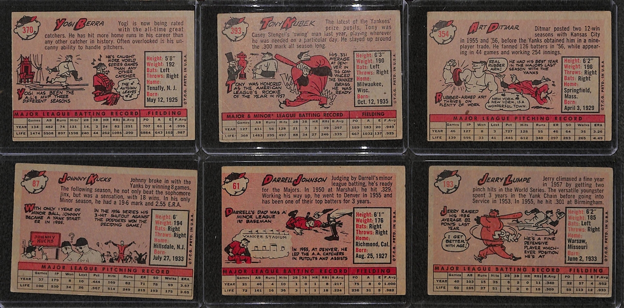 Lot of 15 1957-58 Topps Baseball Cards w. 1958 Yogi Berra