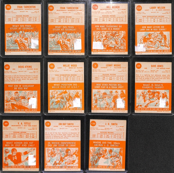 Lot of 11 - 1963 Topps Football Cards w. Fran Tarkenton x2
