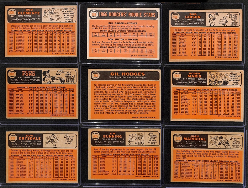Lot of 9 - 1966 Topps Baseball Cards w. Roberto Clemente