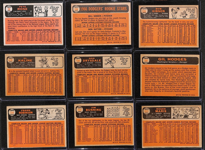 Lot of 9 - 1966 Topps Baseball Cards w. Pete Rose
