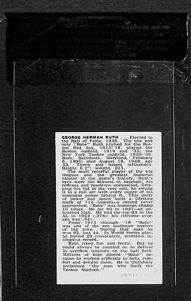 Babe Ruth 1950 Callahan Hall of Fame Card - Beckett Raw Graded BVG 7.0