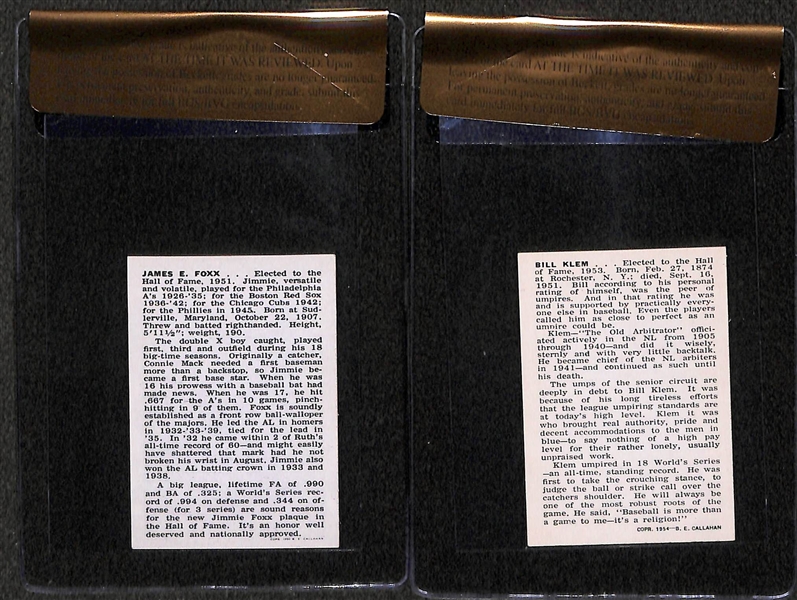 Jimmie Foxx (BVG 8) and Bill Klem (BVG 8) 1950 Callahan Hall of Fame Cards